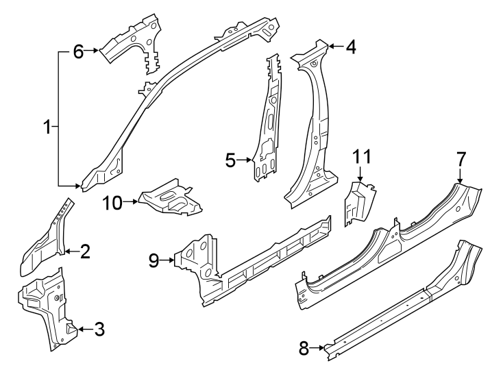 Diagram PILLARS. ROCKER & FLOOR. CENTER PILLAR & ROCKER. HINGE PILLAR. for your 2017 Lincoln MKZ Reserve Sedan 3.0L EcoBoost V6 A/T AWD 