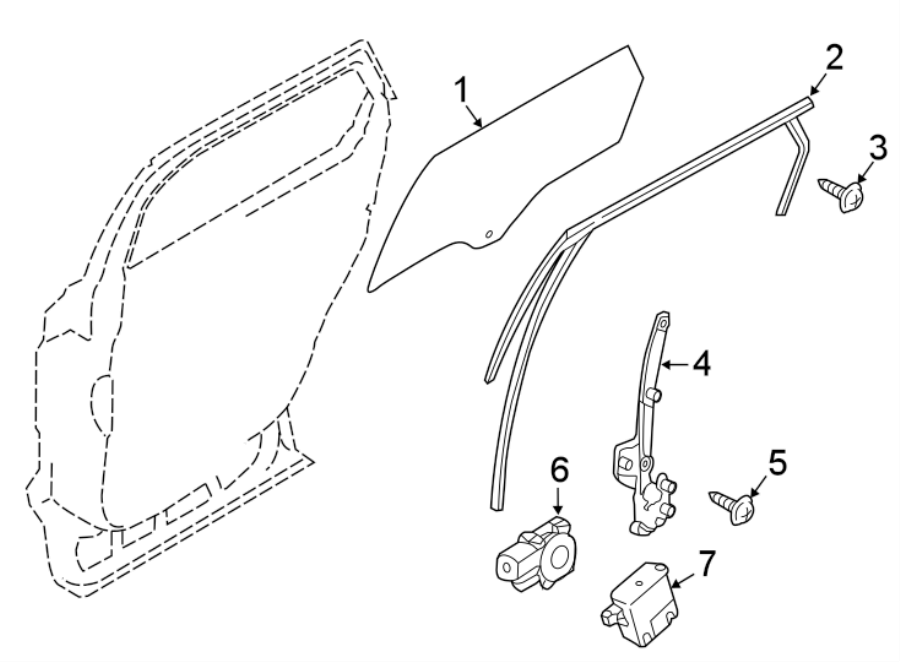 REAR DOOR. GLASS & HARDWARE. Diagram