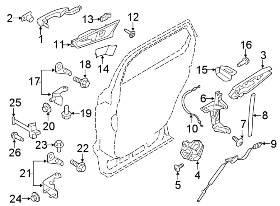 Diagram REAR DOOR. LOCK & HARDWARE. for your 2015 Ford F-150 5.0L V8 FLEX A/T 4WD Lariat Extended Cab Pickup Fleetside 