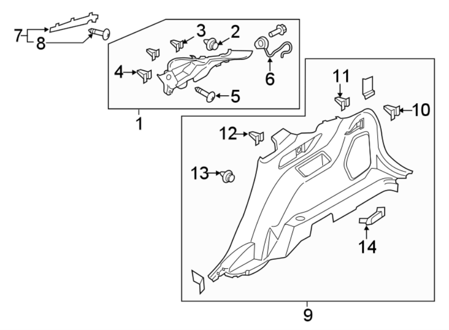 Diagram QUARTER PANEL. INTERIOR TRIM. for your Ford Edge  