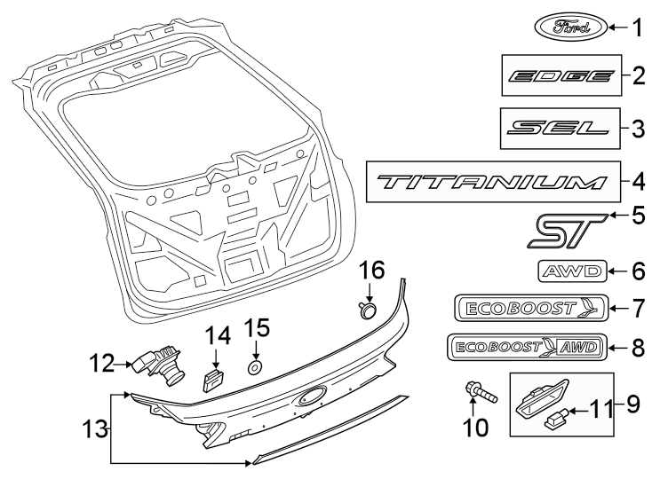 Diagram LIFT GATE. EXTERIOR TRIM. for your 2022 Ford F-150  SSV Crew Cab Pickup Fleetside 