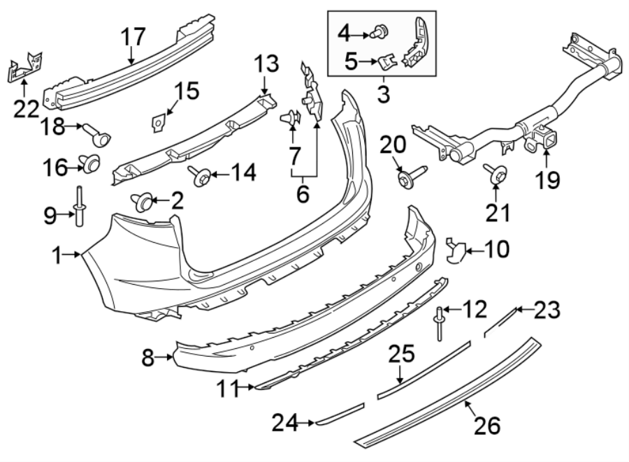 Diagram REAR BUMPER. BUMPER & COMPONENTS. for your Ford Edge  