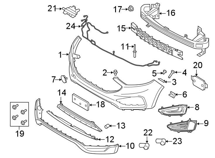 Diagram FRONT BUMPER & GRILLE. BUMPER & COMPONENTS. for your 2019 Lincoln MKZ Base Sedan  