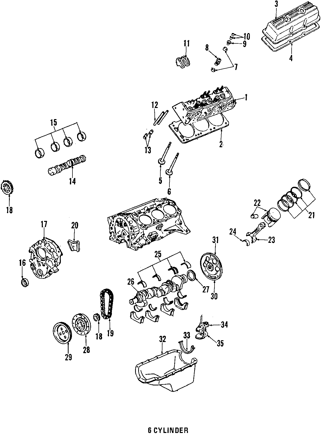 Diagram CAMSHAFT & TIMING. CRANKSHAFT & BEARINGS. CYLINDER HEAD & VALVES. LUBRICATION. MOUNTS. PISTONS. RINGS & BEARINGS. for your 2005 Chevrolet Blazer   