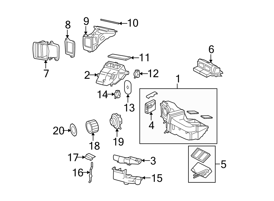 Diagram AIR CONDITIONER & HEATER. EVAPORATOR & HEATER COMPONENTS. for your 2011 Ford Ranger   