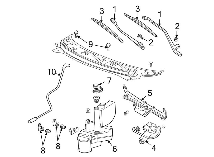 Diagram WINDSHIELD. WIPER & WASHER COMPONENTS. for your 2013 Ford F-150 3.7L V6 FLEX A/T 4WD STX Extended Cab Pickup Fleetside 