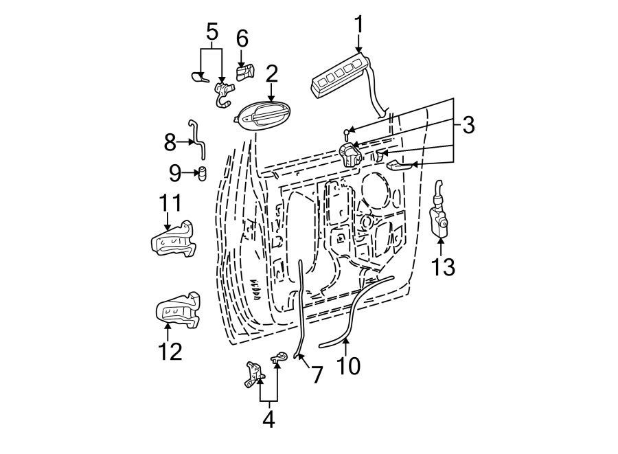 Diagram FRONT DOOR. LOCK & HARDWARE. for your Ford