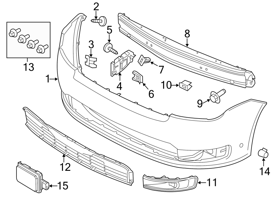 Diagram FRONT BUMPER & GRILLE. BUMPER & COMPONENTS. for your Ford