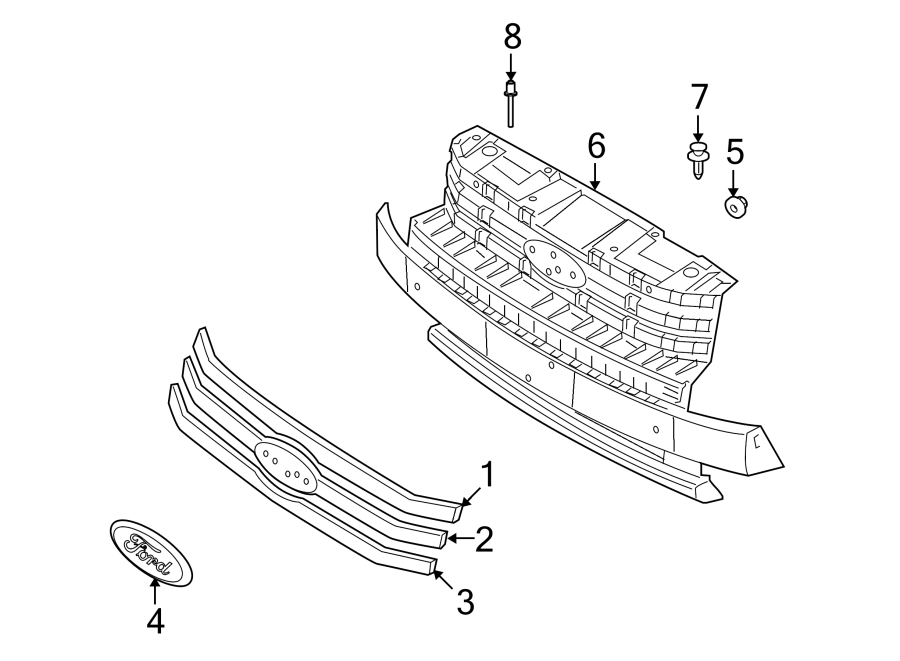 FRONT BUMPER & GRILLE. GRILLE & COMPONENTS. Diagram