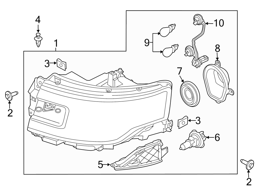 Diagram FRONT LAMPS. HEADLAMP COMPONENTS. for your 2014 Ford F-150 6.2L V8 A/T 4WD Platinum Crew Cab Pickup Fleetside 