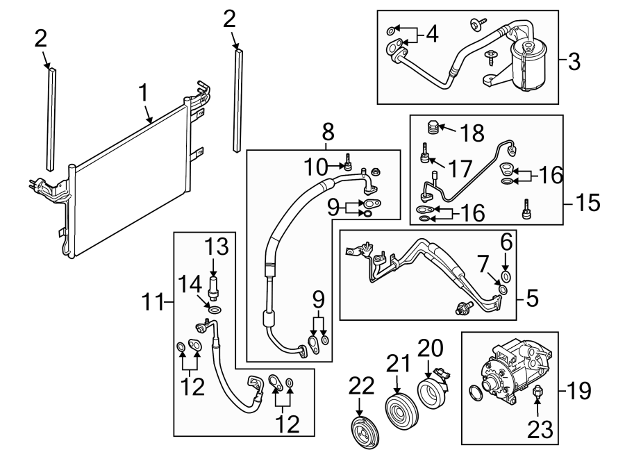 Diagram AIR CONDITIONER & HEATER. COMPRESSOR & LINES. CONDENSER. for your 2012 Ford Transit Connect   