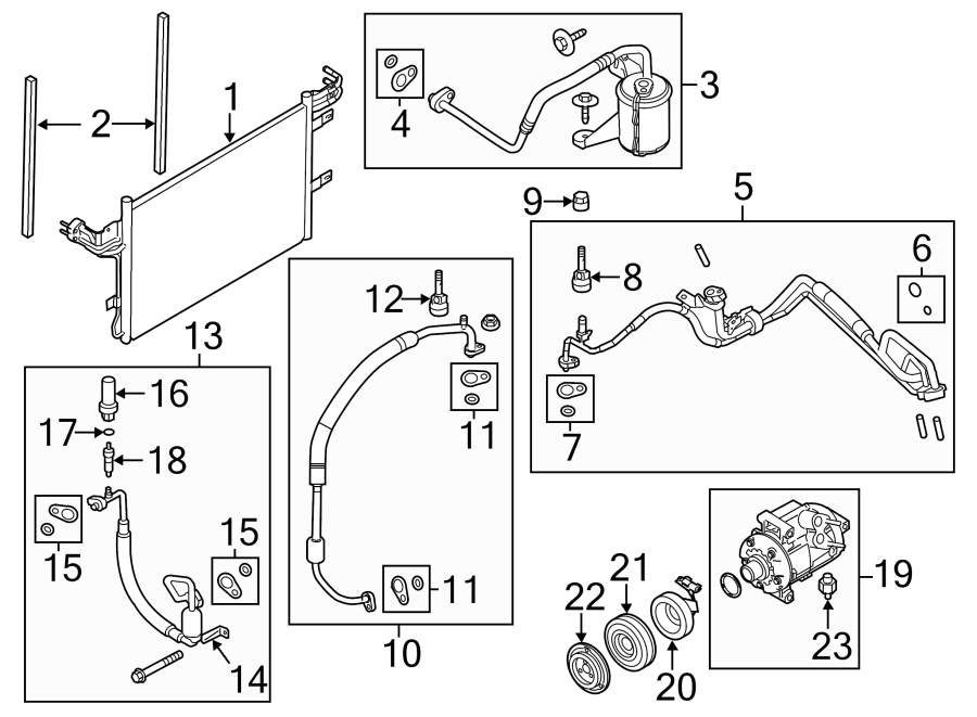 Diagram AIR CONDITIONER & HEATER. COMPRESSOR & LINES. CONDENSER. for your Ford Ranger  