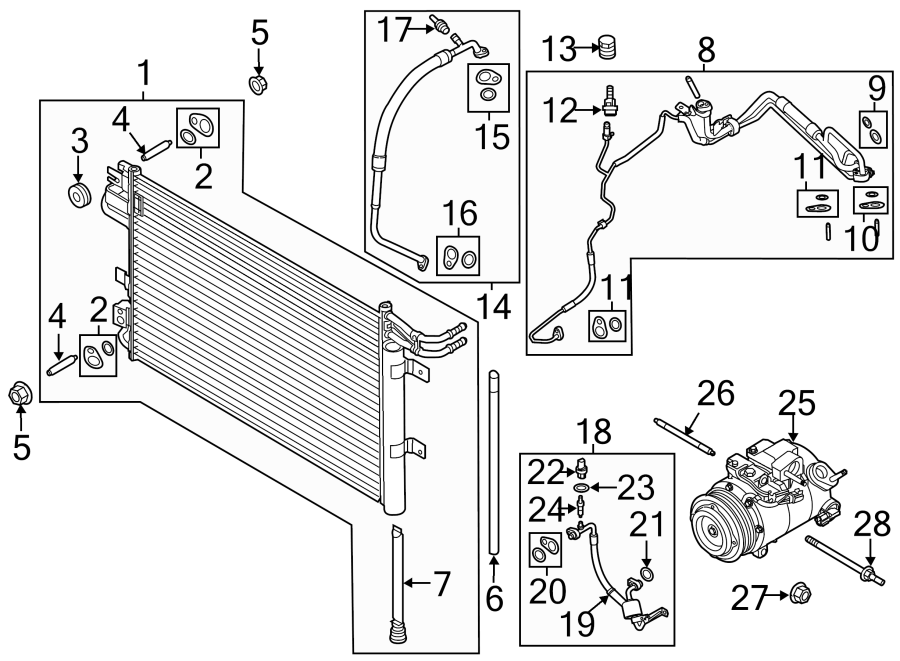 Diagram AIR CONDITIONER & HEATER. COMPRESSOR & LINES. CONDENSER. for your 2017 Lincoln MKZ Premiere Sedan  