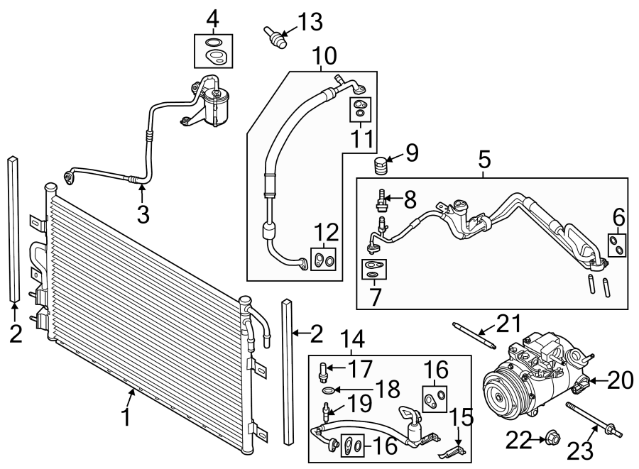 Diagram AIR CONDITIONER & HEATER. COMPRESSOR & LINES. CONDENSER. for your 2020 Ford Edge   