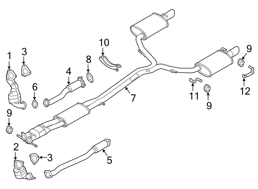 Exhaust system. Exhaust components. Diagram