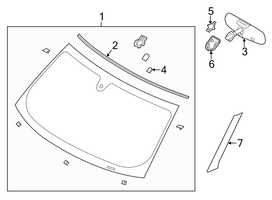 EXTERIOR MOLDINGS. WINDSHIELD GLASS. Diagram