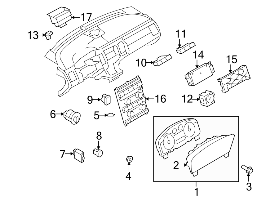 Diagram INSTRUMENT PANEL. CLUSTER & SWITCHES. for your 2021 Ford F-150   