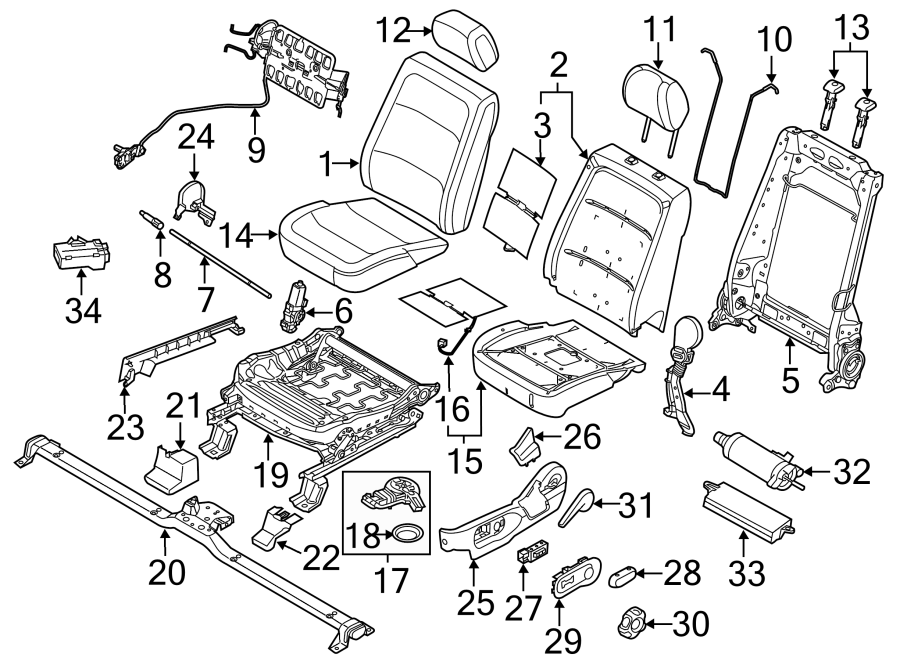 Diagram SEATS & TRACKS. FRONT SEAT COMPONENTS. for your 2012 Ford F-150 5.0L V8 FLEX A/T 4WD STX Extended Cab Pickup Fleetside 