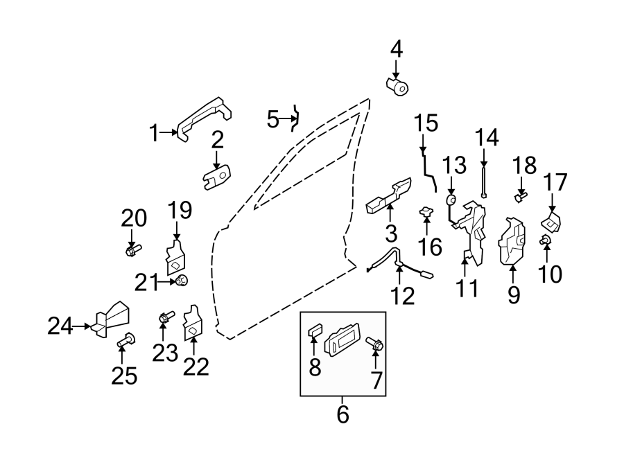 Diagram FRONT DOOR. LOCK & HARDWARE. for your Ford