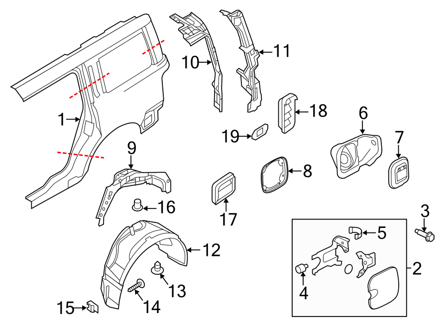 Diagram QUARTER PANEL & COMPONENTS. for your 2018 Lincoln MKZ   