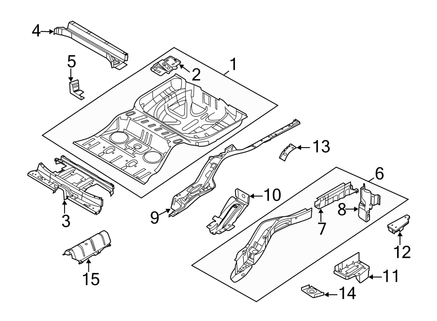 Diagram REAR BODY & FLOOR. REAR FLOOR & RAILS. for your 2000 Ford F-450 Super Duty   