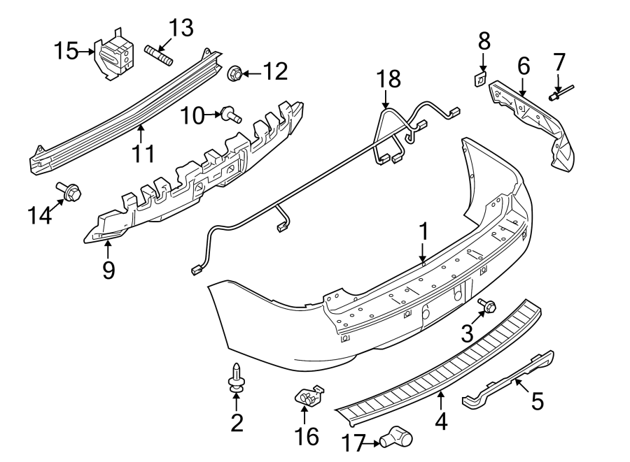 Diagram REAR BUMPER. BUMPER & COMPONENTS. for your Ford Flex  