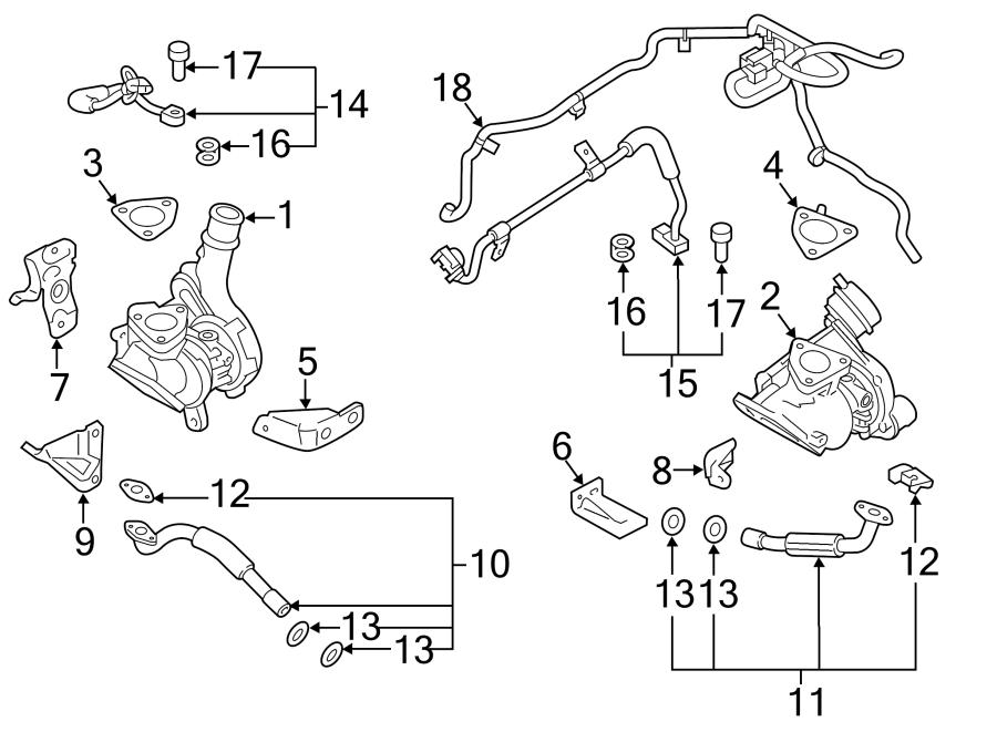 Diagram ENGINE / TRANSAXLE. TURBOCHARGER & COMPONENTS. for your 1989 Ford Bronco   