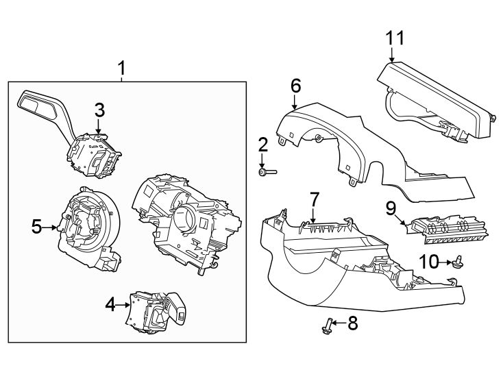 Diagram Steering column. Shroud. Switches & levers. for your Ford Mustang Mach-E  