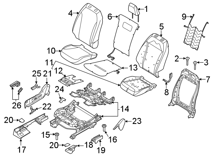 Diagram Seats & tracks. Passenger seat components. for your 2015 Lincoln MKZ   