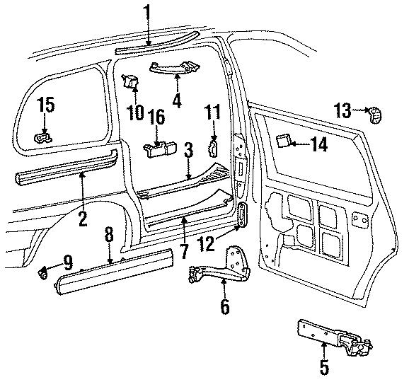 Diagram SIDE LOADING DOOR. DOOR HARDWARE. for your 2003 Ford F-150  XLT Crew Cab Pickup Stepside 