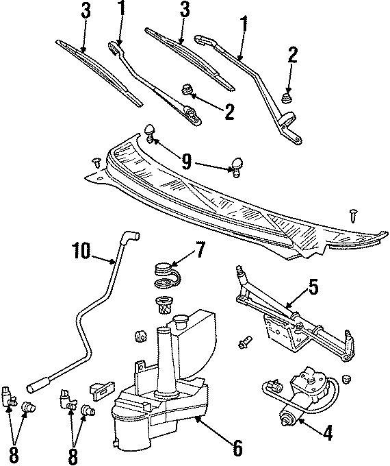 Diagram WINDSHIELD. WIPER & WASHER COMPONENTS. for your 2013 Ford F-150 3.7L V6 FLEX A/T 4WD STX Extended Cab Pickup Fleetside 