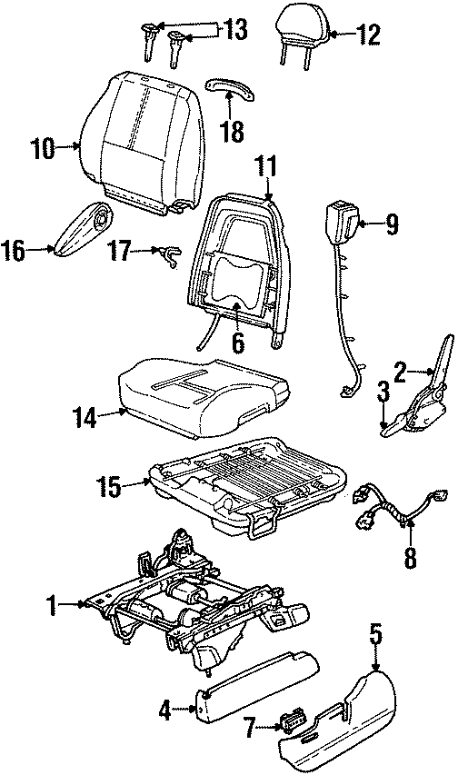Diagram SEATS & TRACKS. FRONT SEAT COMPONENTS. for your 2000 Ford Windstar 3.8L V6 A/T Base Mini Passenger Van 