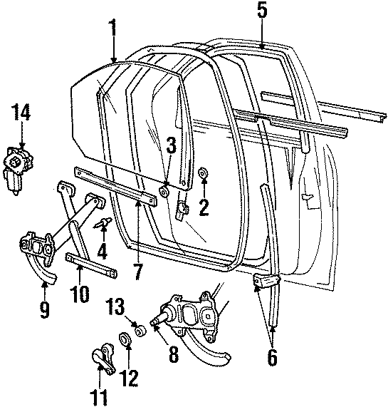 Diagram FRONT DOOR. GLASS & HARDWARE. for your Ford
