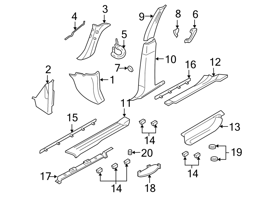 Diagram PILLARS. ROCKER & FLOOR. INTERIOR TRIM. for your Lincoln MKZ  