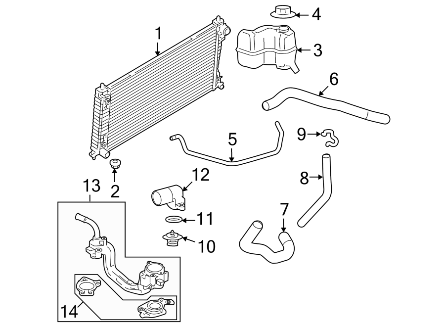 Diagram RADIATOR & COMPONENTS. for your Ford