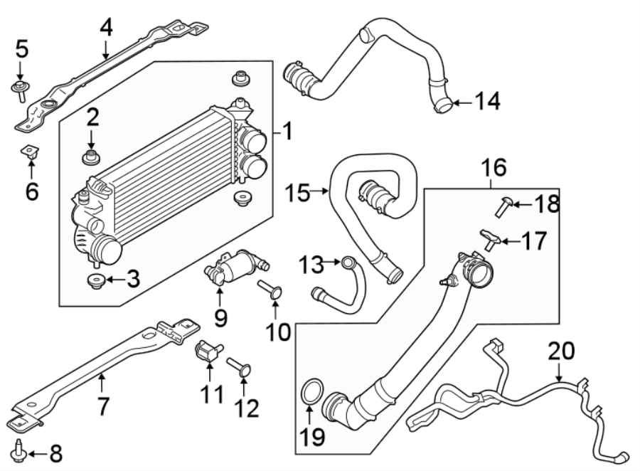 Diagram INTERCOOLER. for your 2020 Ford F-150 3.3L Duratec V6 FLEX A/T 4WD XL Standard Cab Pickup Fleetside 