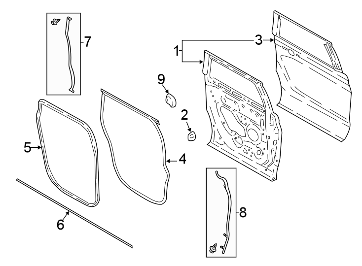 Diagram REAR DOOR. DOOR & COMPONENTS. for your 2015 Ford Transit Connect  XLT Mini Passenger Van 