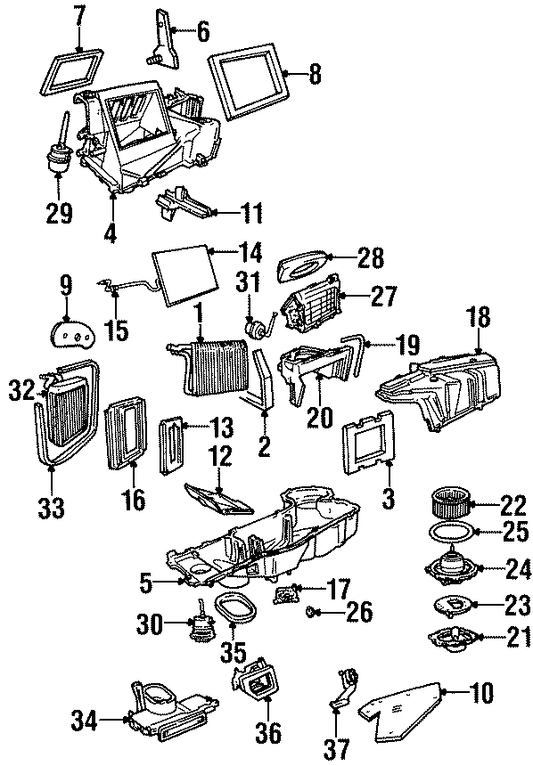 Diagram AIR CONDITIONER & HEATER. EVAPORATOR & HEATER COMPONENTS. for your 1992 Ford Ranger   