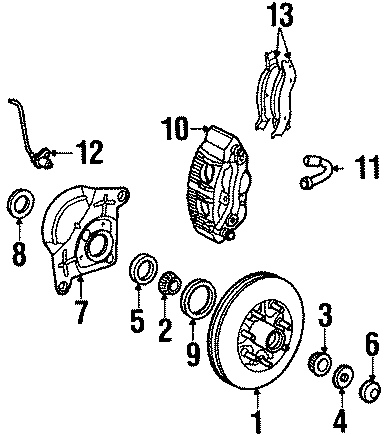 Diagram FRONT SUSPENSION. BRAKE COMPONENTS. for your 1989 Ford Bronco II   