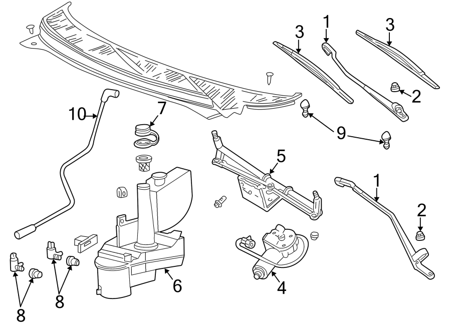 WINDSHIELD. WIPER & WASHER COMPONENTS. Diagram