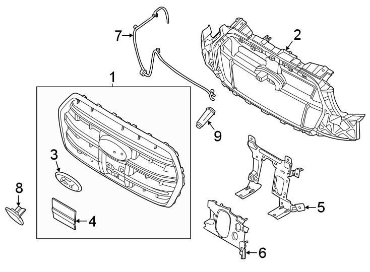 Diagram Front bumper & grille. Grille & components. for your 2019 Lincoln MKZ Reserve II Hybrid Sedan  