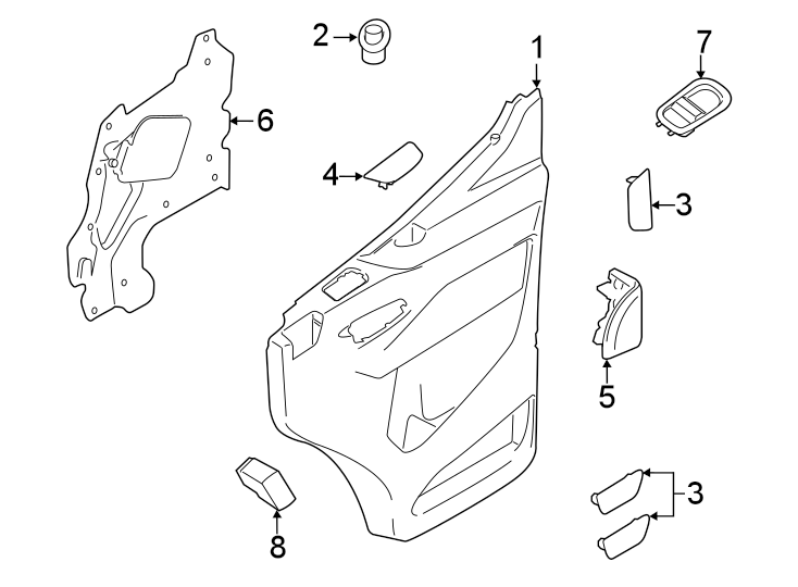 Front door. Interior trim. Diagram