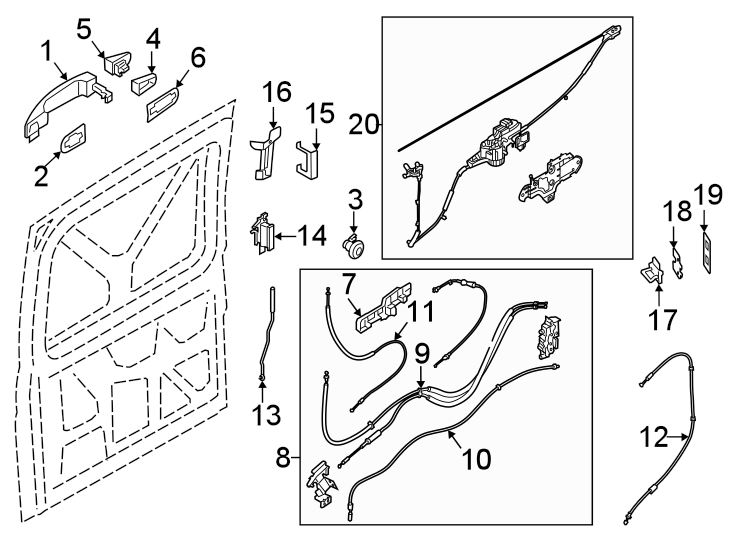 Diagram Side loading door. Lock & hardware. for your 2015 Ford F-150 5.0L V8 FLEX A/T 4WD Lariat Extended Cab Pickup Fleetside 