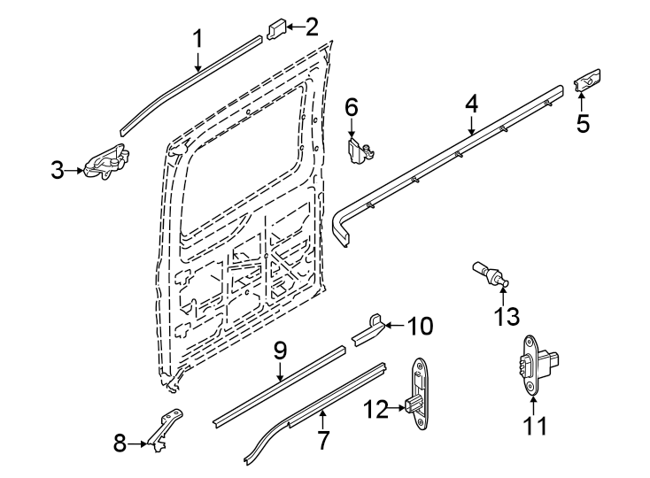 Diagram Side loading door. Sliding door hardware. for your Ford Transit-350 HD  