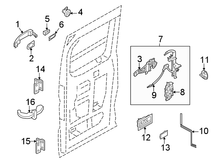 Diagram Side loading door. Lock & hardware. for your 2024 Ford E-350 Super Duty   