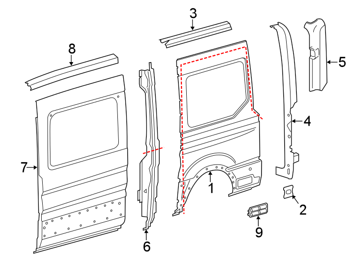 Diagram Side panel & components. for your Ford