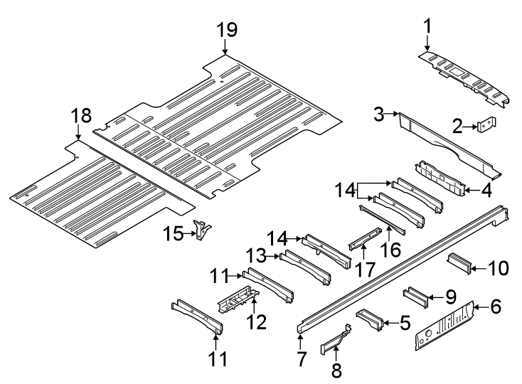 Diagram Rear body & floor. Floor & rails. for your Ford