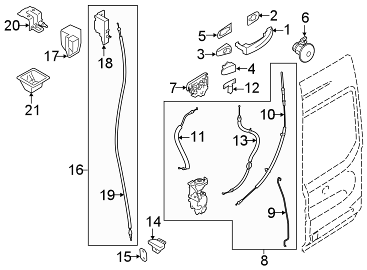 Diagram Back door. Lock & hardware. for your Ford Edge  