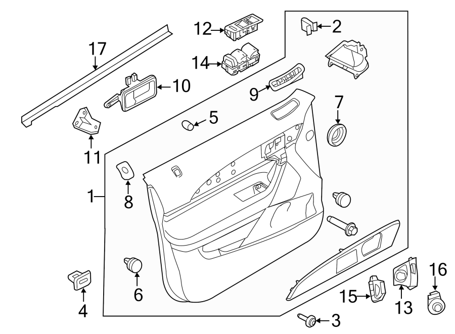 Diagram FRONT DOOR. INTERIOR TRIM. for your 2014 Ford F-150 5.0L V8 FLEX A/T RWD XLT Extended Cab Pickup Fleetside 