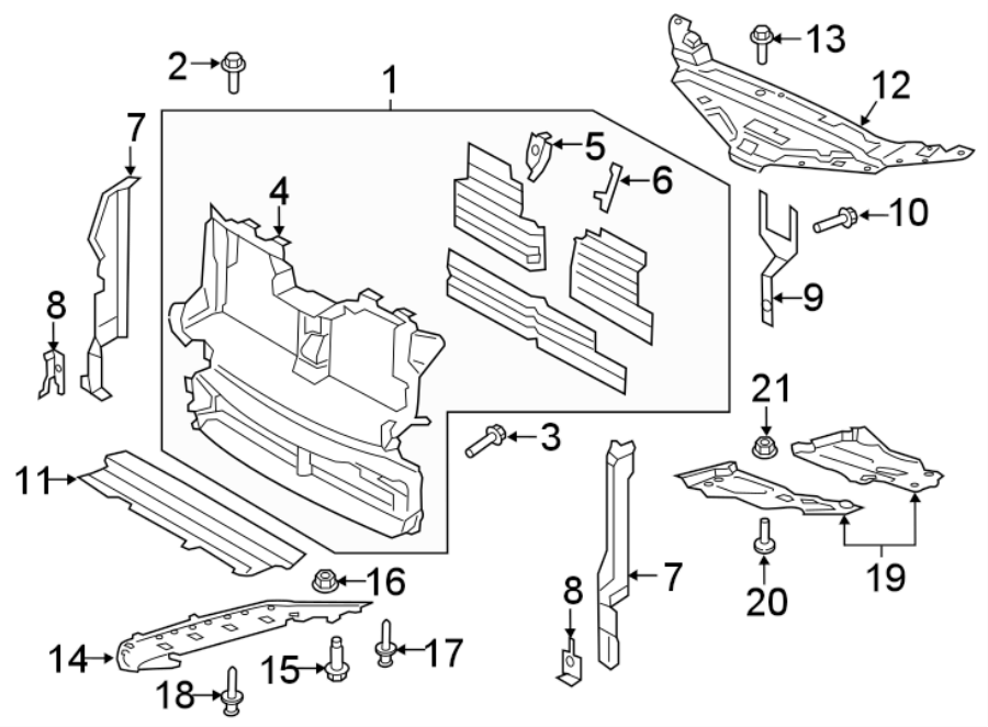 Diagram RADIATOR SUPPORT. UNDER COVER & SPLASH SHIELDS. for your 2017 Lincoln MKZ Select Hybrid Sedan  